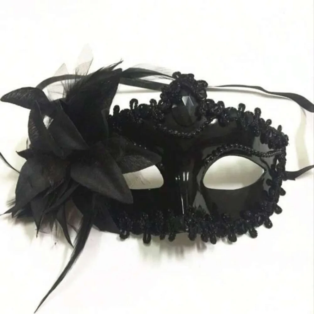 Black Mask Decorative Side Rose Lace Party Mask - Picture 4 of 7